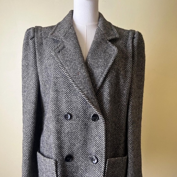 Vintage International Scene Pure New Wool Herringbone Coat Size 13/14 - Picture 8 of 10
